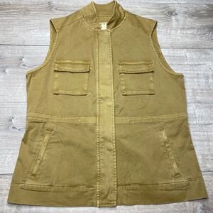 Orvis Vest Women Medium Tan Khaki Cotton Blend Utility Safari Field Full‎ Zip M
